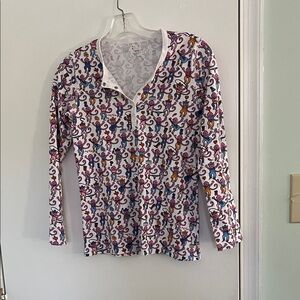 Roller Rabbit Pink and Gray Monkey Print Tee